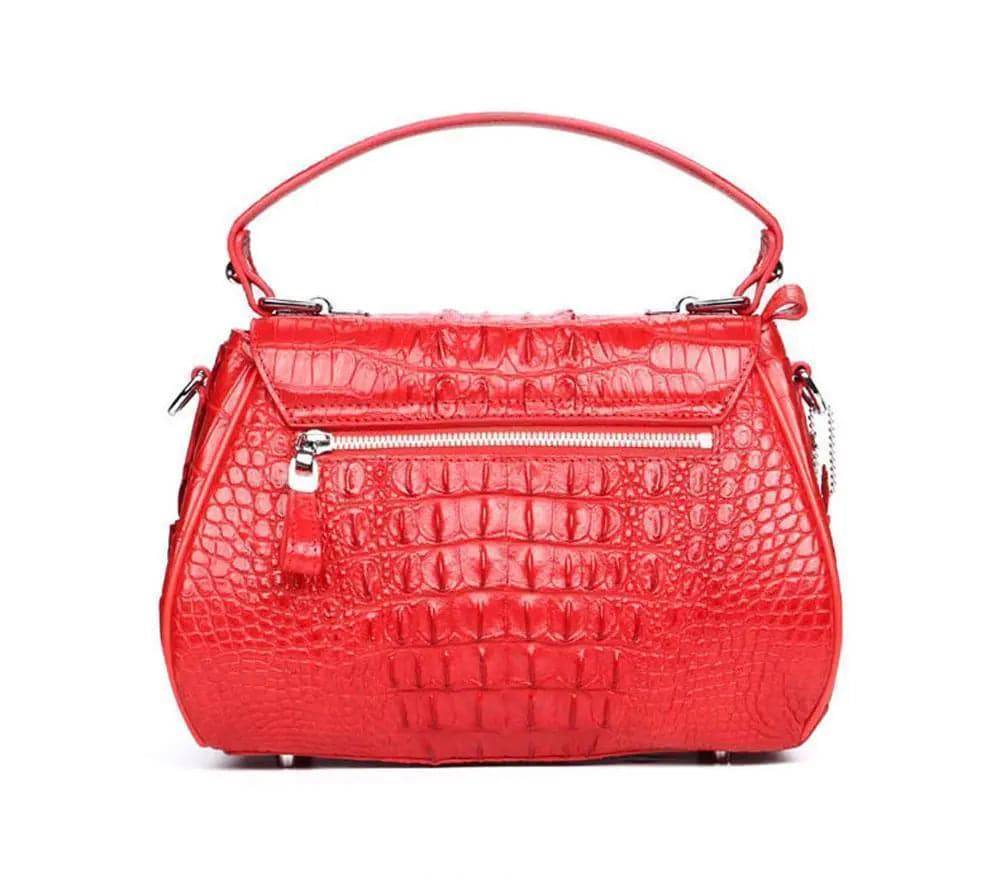 Women's Crocodile Leather Small  Turn Lock Top Handle Cross Body Bag