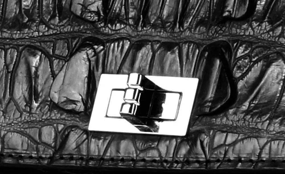 Women's Crocodile Leather Small  Turn Lock Top Handle Cross Body Bag