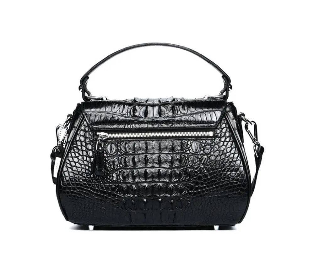 Women's Crocodile Leather Small  Turn Lock Top Handle Cross Body Bag