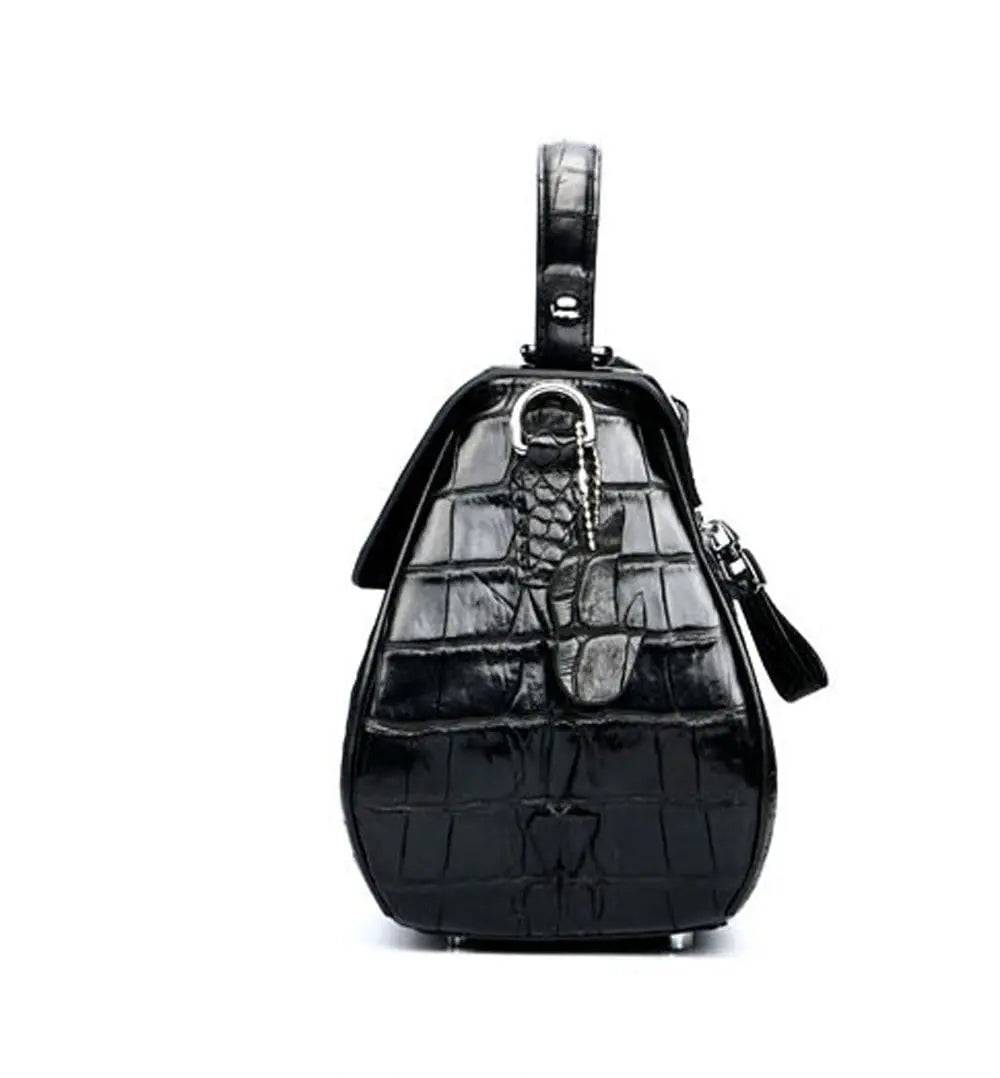 Women's Crocodile Leather Small  Turn Lock Top Handle Cross Body Bag