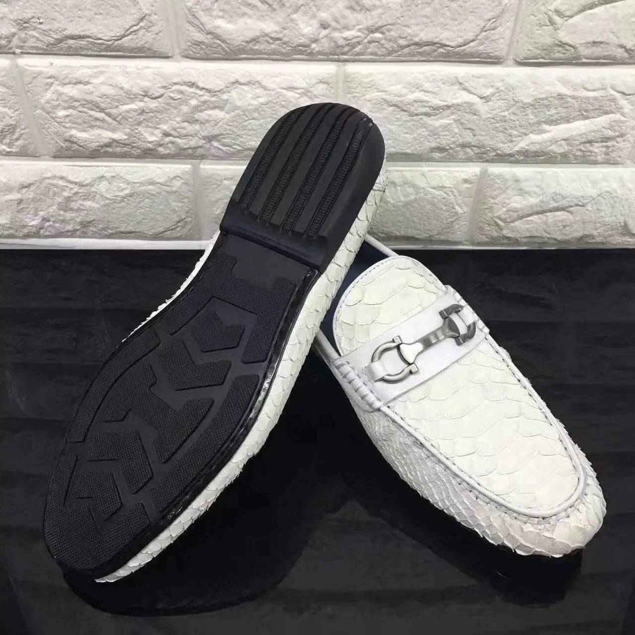 Crocodile Shoes Women's Silver Buckle Python Leather Casual Dress Slip-On Loafer Shoes
