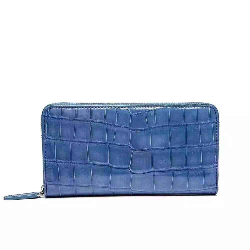 Womens Genuine Crocodile Leather Large Zip Around  Wallet For Women