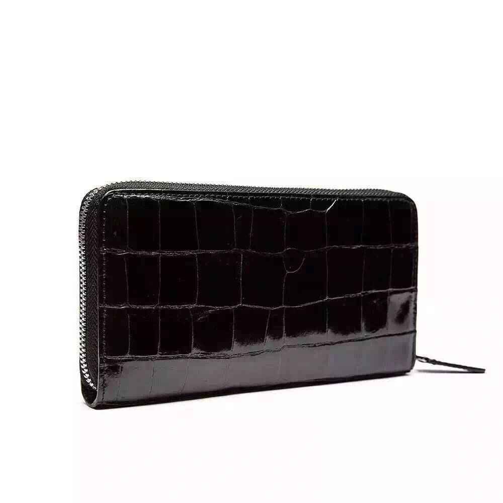 Womens Genuine Crocodile Leather Large Zip Around  Wallet For Women
