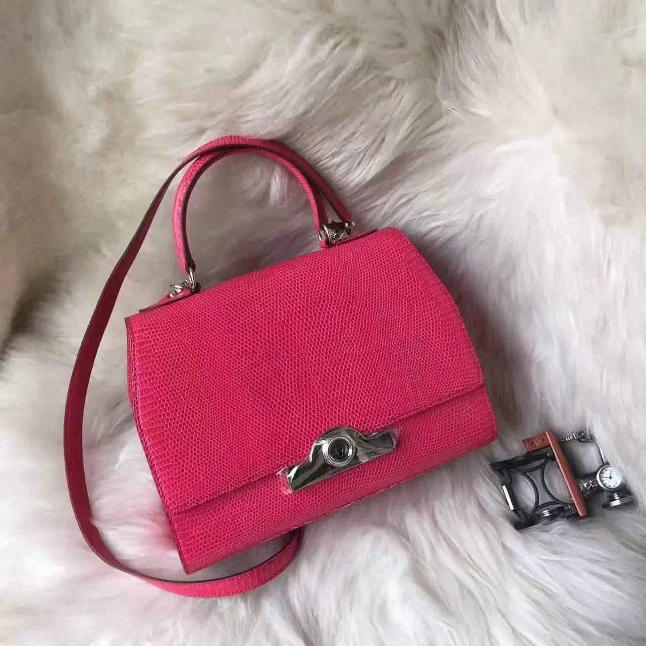 Womens Lizard Leather Top Handle Satchel Bag