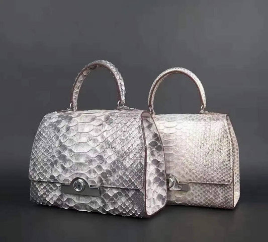 Womens Python Leather Top Handle Satchel Bag