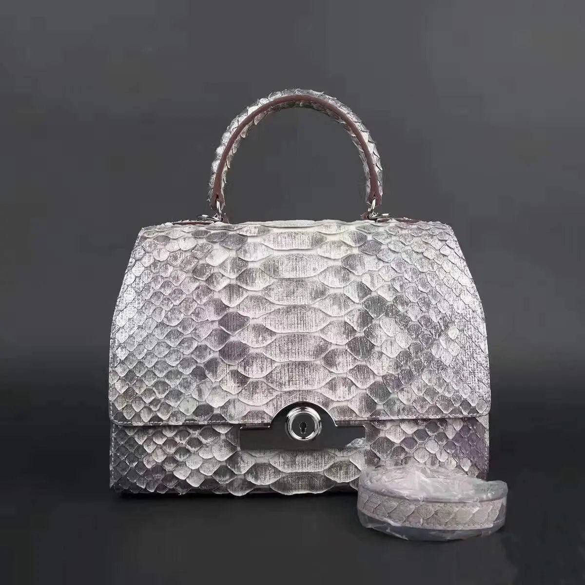 Womens Python Leather Top Handle Satchel Bag