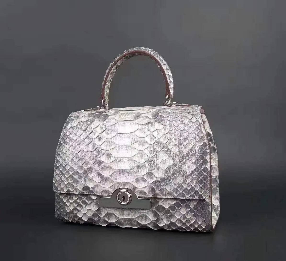 Womens Python Leather Top Handle Satchel Bag