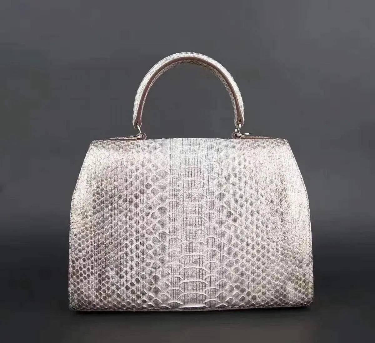 Womens Python Leather Top Handle Satchel Bag