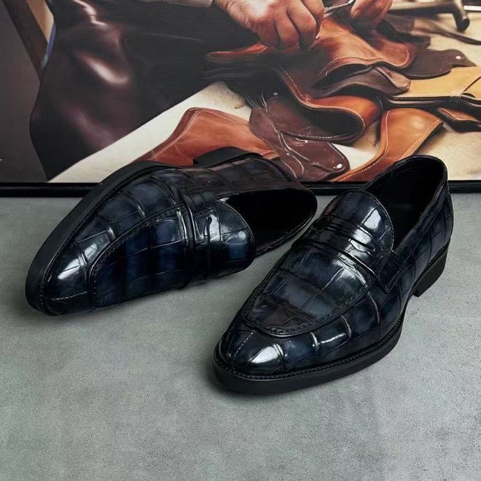 Crocodile Leather Loafer Shoes Vintage Dark Grey