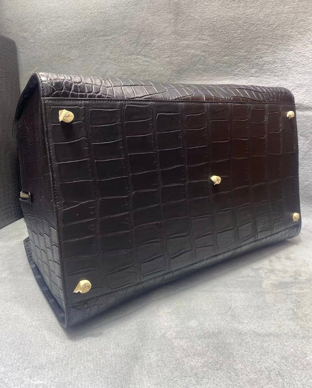 Crocodile Skin Leather Travel Duffle Bag Matt Black & Dark Blue