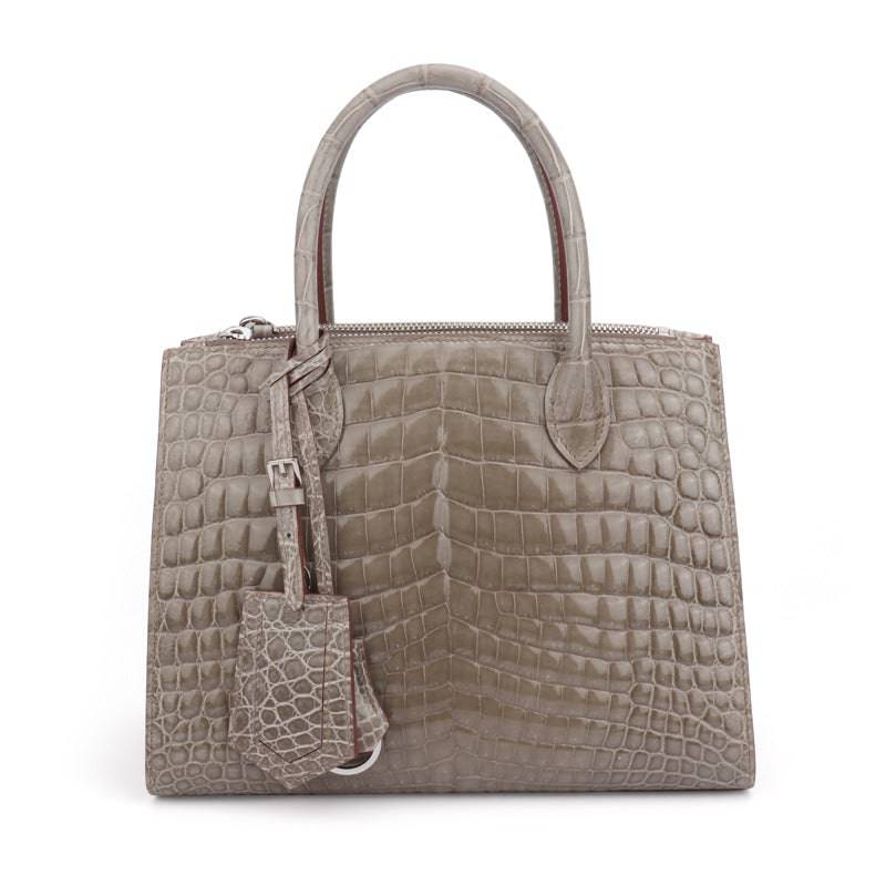 Beaded High Shiny Crocodile Skin Leather Cross Body Top Handle Bags