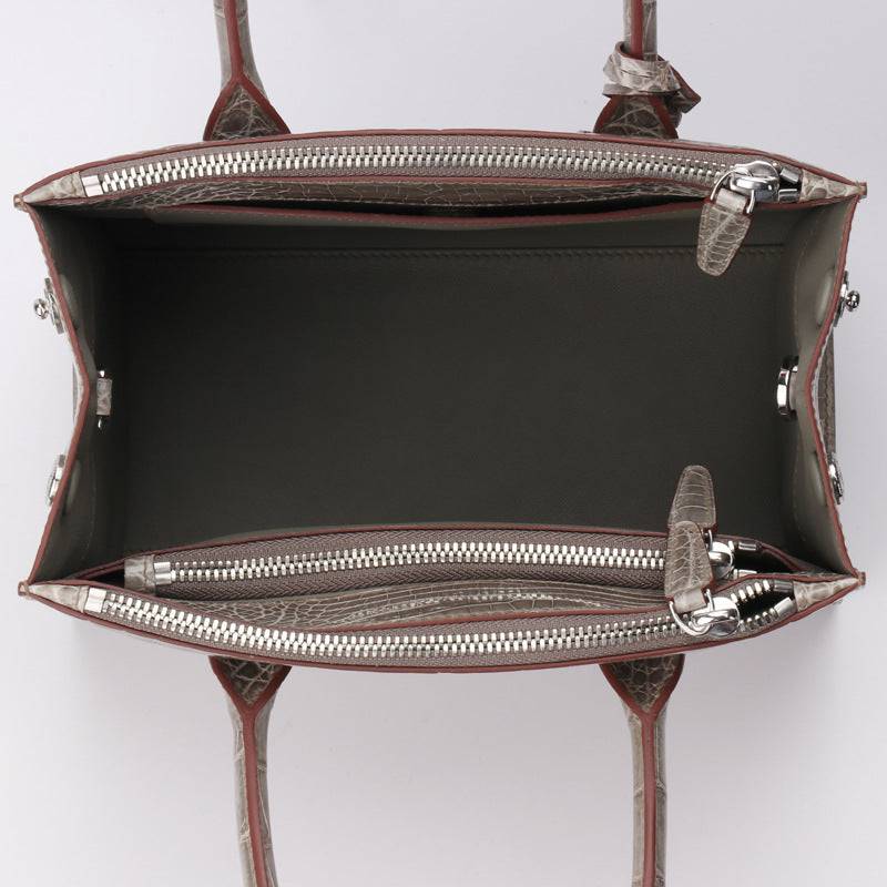 Beaded High Shiny Crocodile Skin Leather Cross Body Top Handle Bags