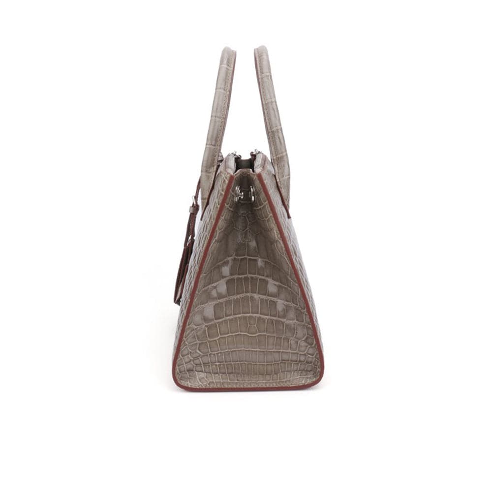 Beaded High Shiny Crocodile Skin Leather Cross Body Top Handle Bags