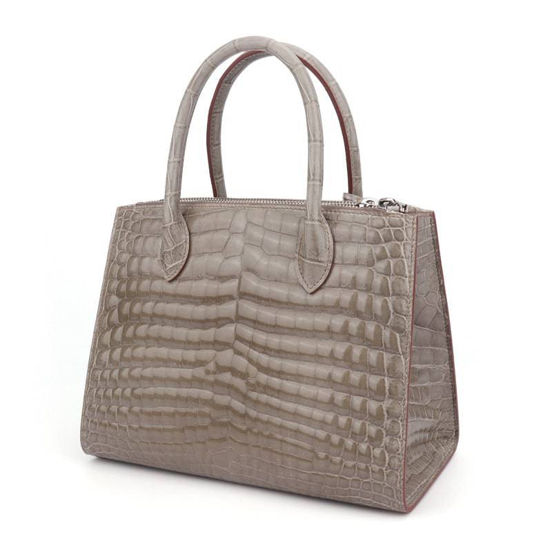 Beaded High Shiny Crocodile Skin Leather Cross Body Top Handle Bags
