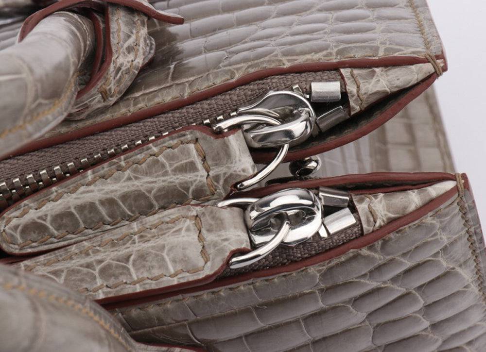 Beaded High Shiny Crocodile Skin Leather Cross Body Top Handle Bags