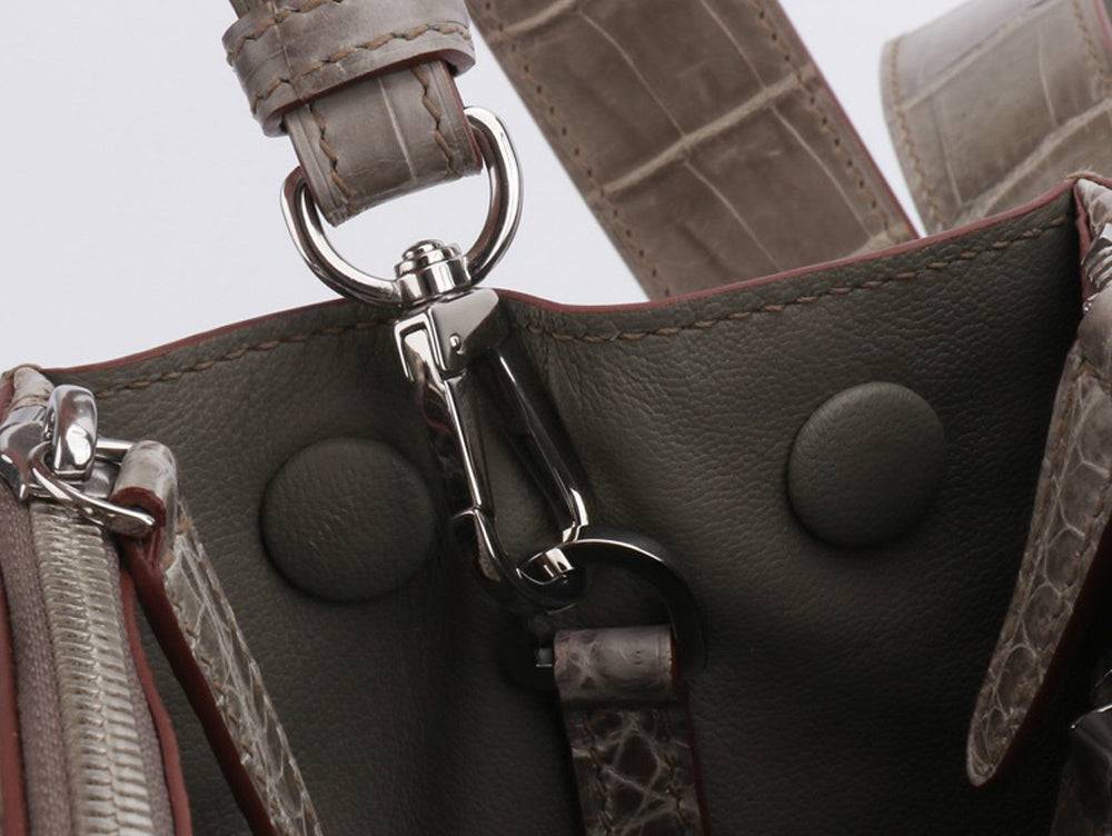 Beaded High Shiny Crocodile Skin Leather Cross Body Top Handle Bags