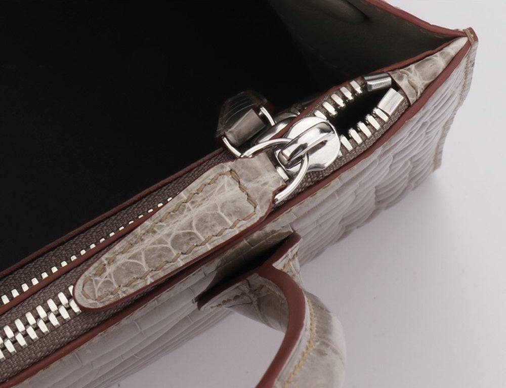 Beaded High Shiny Crocodile Skin Leather Cross Body Top Handle Bags