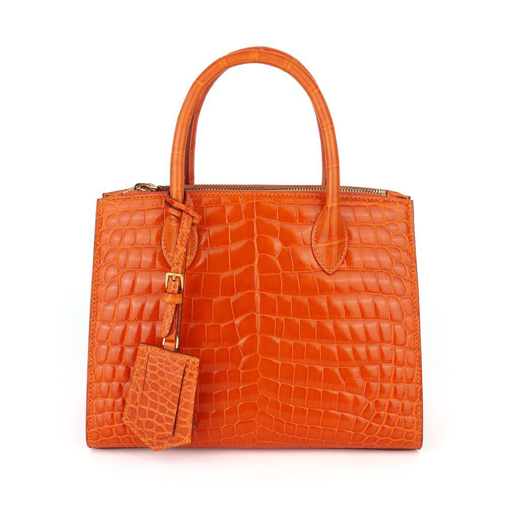 Beaded High Shiny Crocodile Skin Leather Cross Body Top Handle Bags