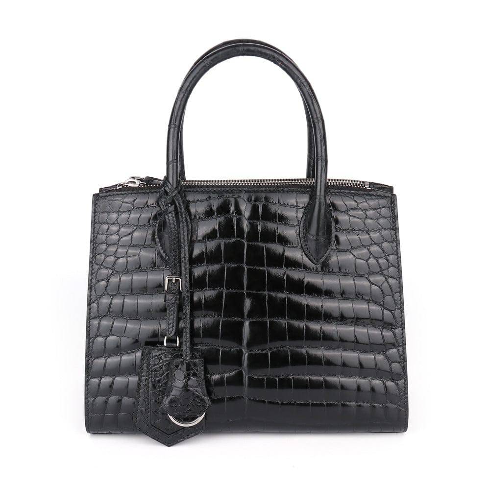Beaded High Shiny Crocodile Skin Leather Cross Body Top Handle Bags