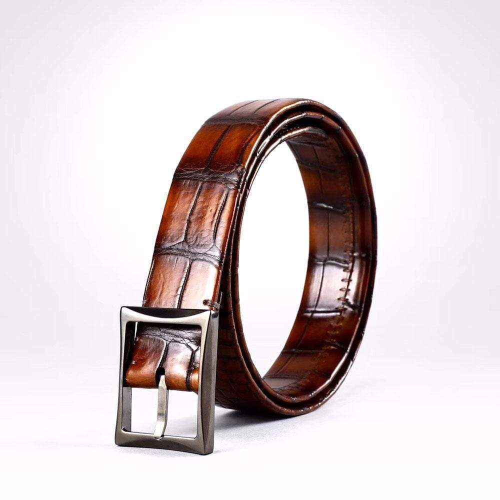Belt Men's Vintage Genuine Crocodile Leather Double Side With Stainless Steel Buckle