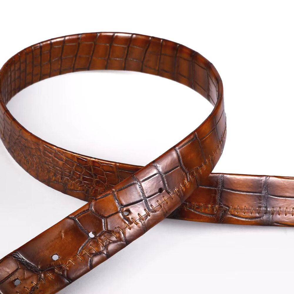 Belt Men's Vintage Genuine Crocodile Leather Double Side With Stainless Steel Buckle