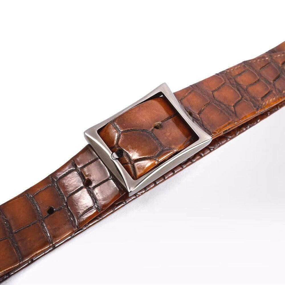 Belt Men's Vintage Genuine Crocodile Leather Double Side With Stainless Steel Buckle