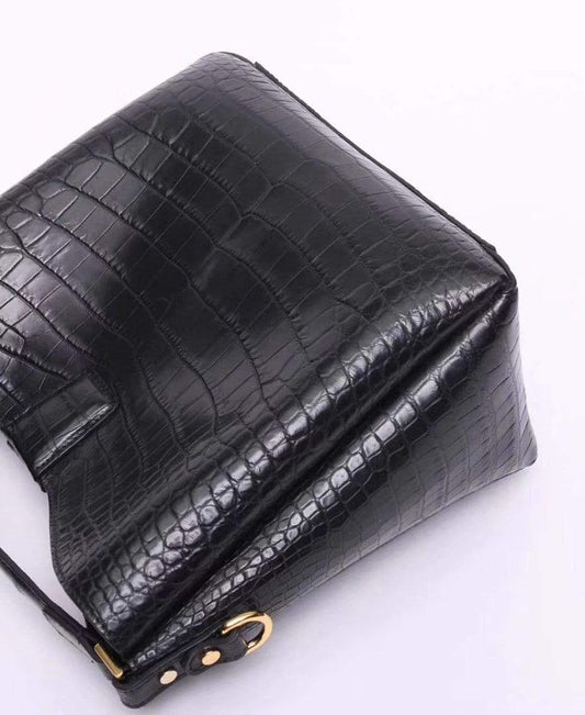 Black Crocodile Leather Medium Hobo Bag & Purse For Women