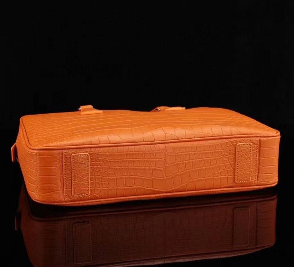 Crocodile Briefcase, Genuine Crocodile Skin Leather Laptop Bag Orange