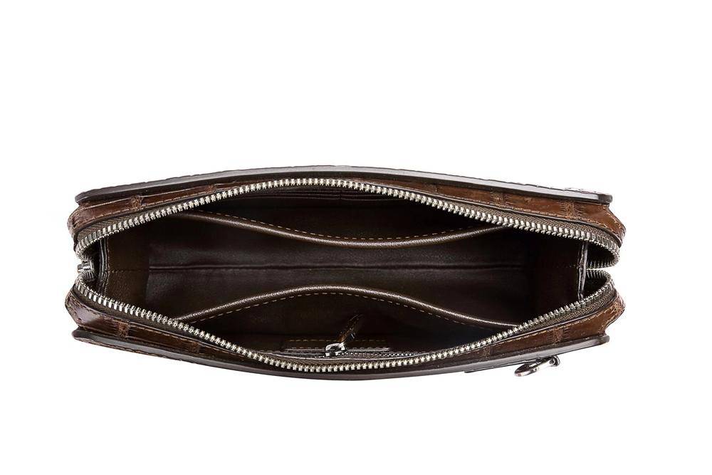 Crocodile Center Belly Leather Business Code Lock Clutch With Wrist Strap