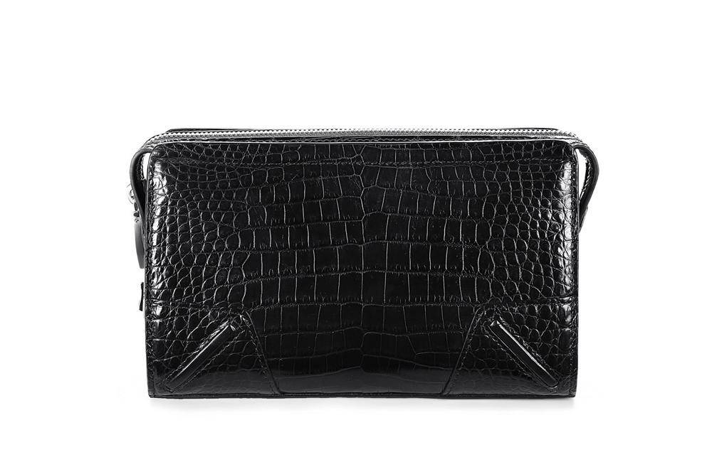 Crocodile Center Belly Leather Business Code Lock Clutch With Wrist Strap