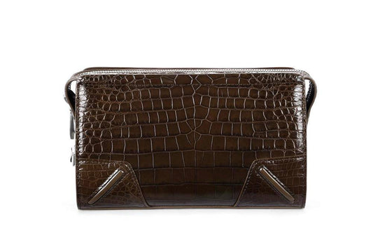 Crocodile Center Belly Leather Business Code Lock Clutch With Wrist Strap