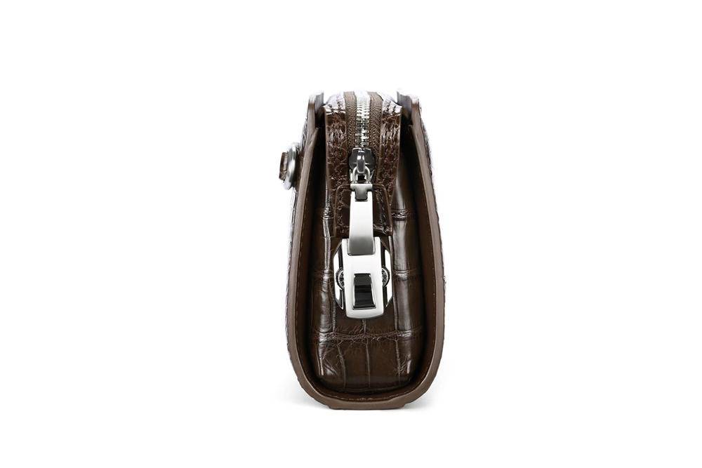 Crocodile Center Belly Leather Business Code Lock Clutch With Wrist Strap