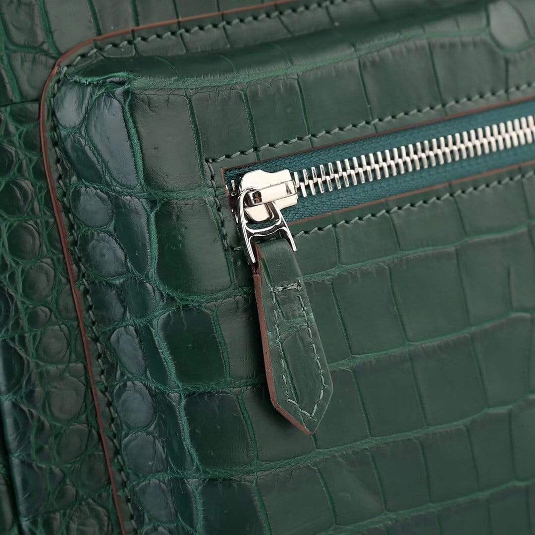 Crocodile Leather Backpack Dark Green For Women