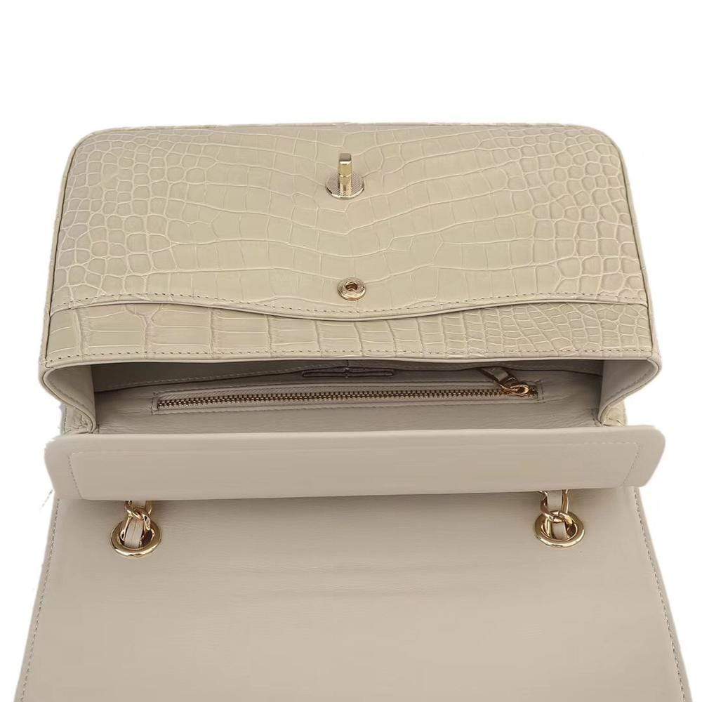 Crocodile Leather Classic Flap Chain Shoulder Bags For Women Beige