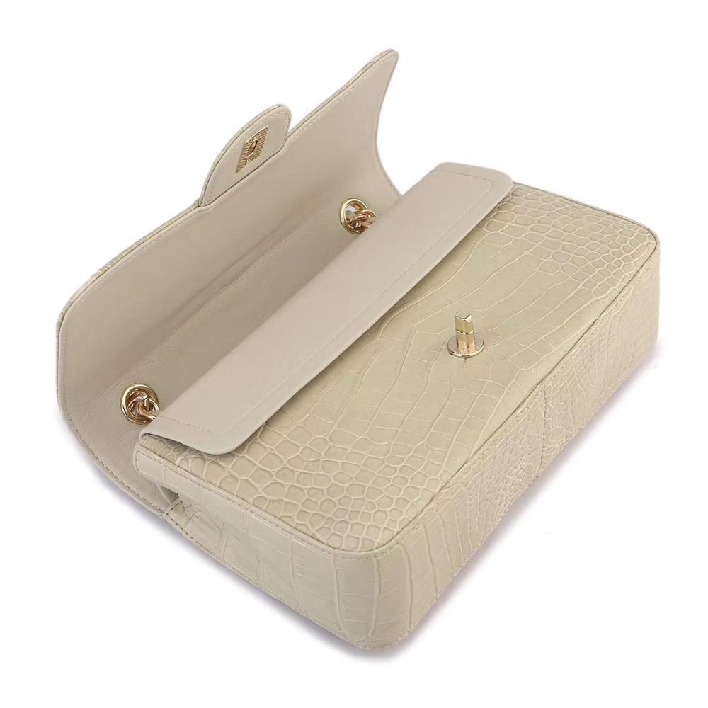 Crocodile Leather Classic Flap Chain Shoulder Bags For Women Beige