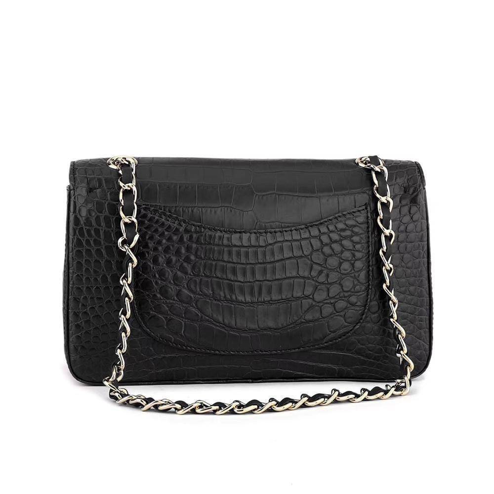 Crocodile Leather Classic Flap Chain Shoulder Bags For Women Black