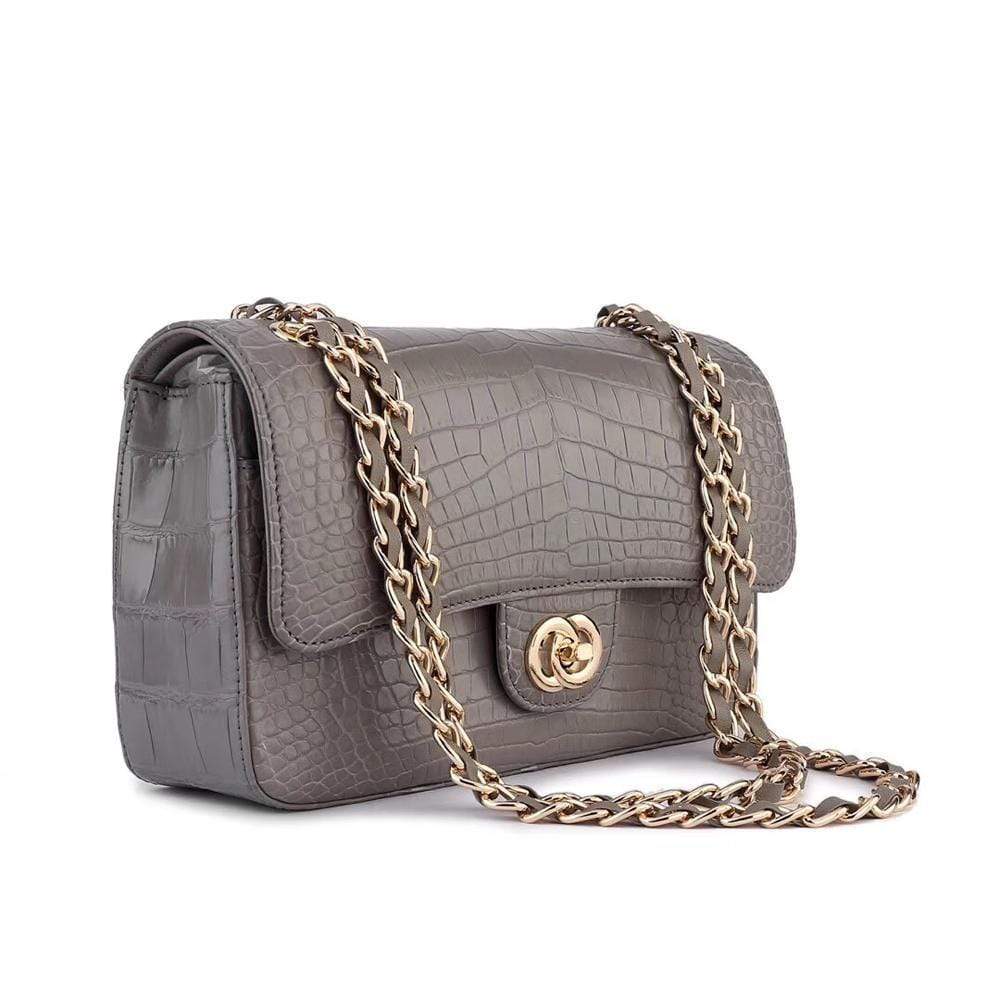 Crocodile Leather Classic Flap Chain Shoulder Bags For Women Grey