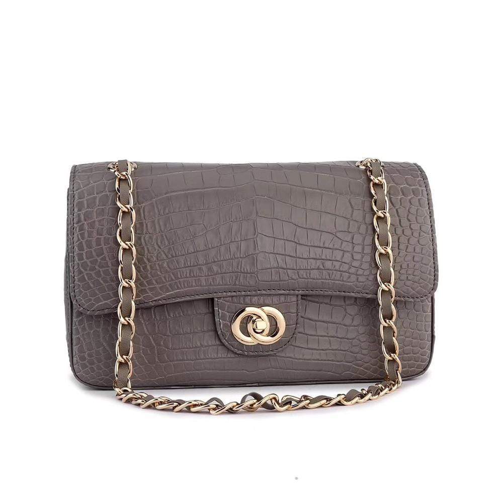 Crocodile Leather Classic Flap Chain Shoulder Bags For Women Grey
