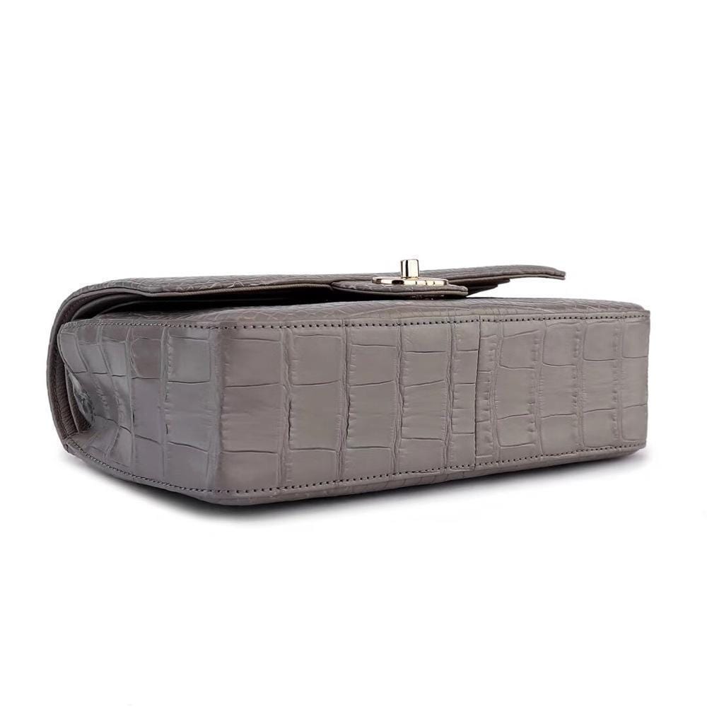 Crocodile Leather Classic Flap Chain Shoulder Bags For Women Grey