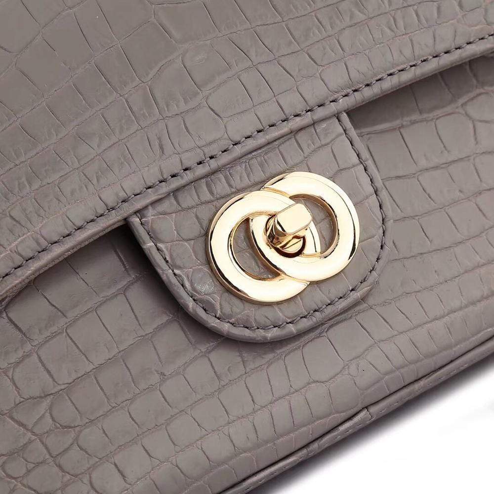 Crocodile Leather Classic Flap Chain Shoulder Bags For Women Grey
