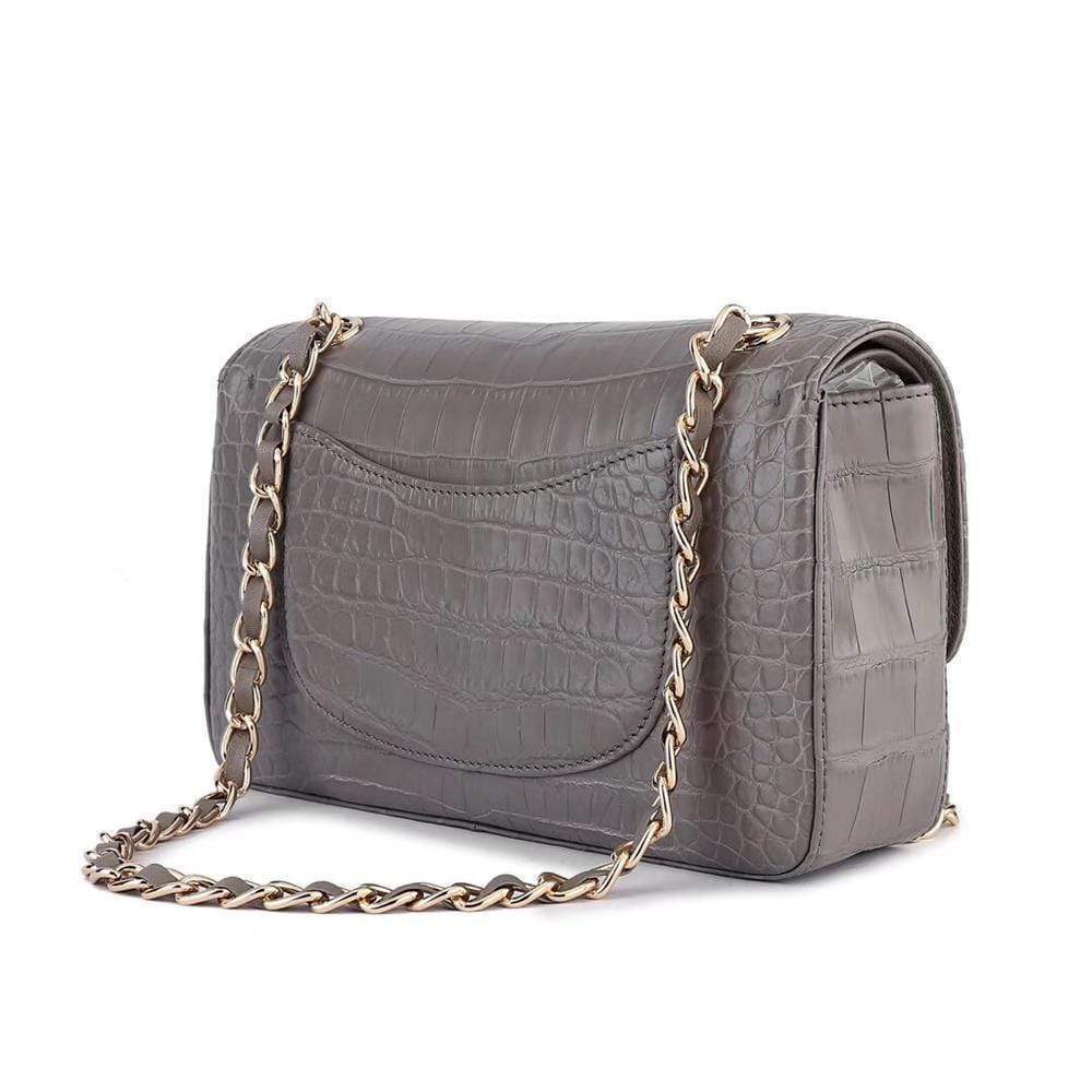 Crocodile Leather Classic Flap Chain Shoulder Bags For Women Grey