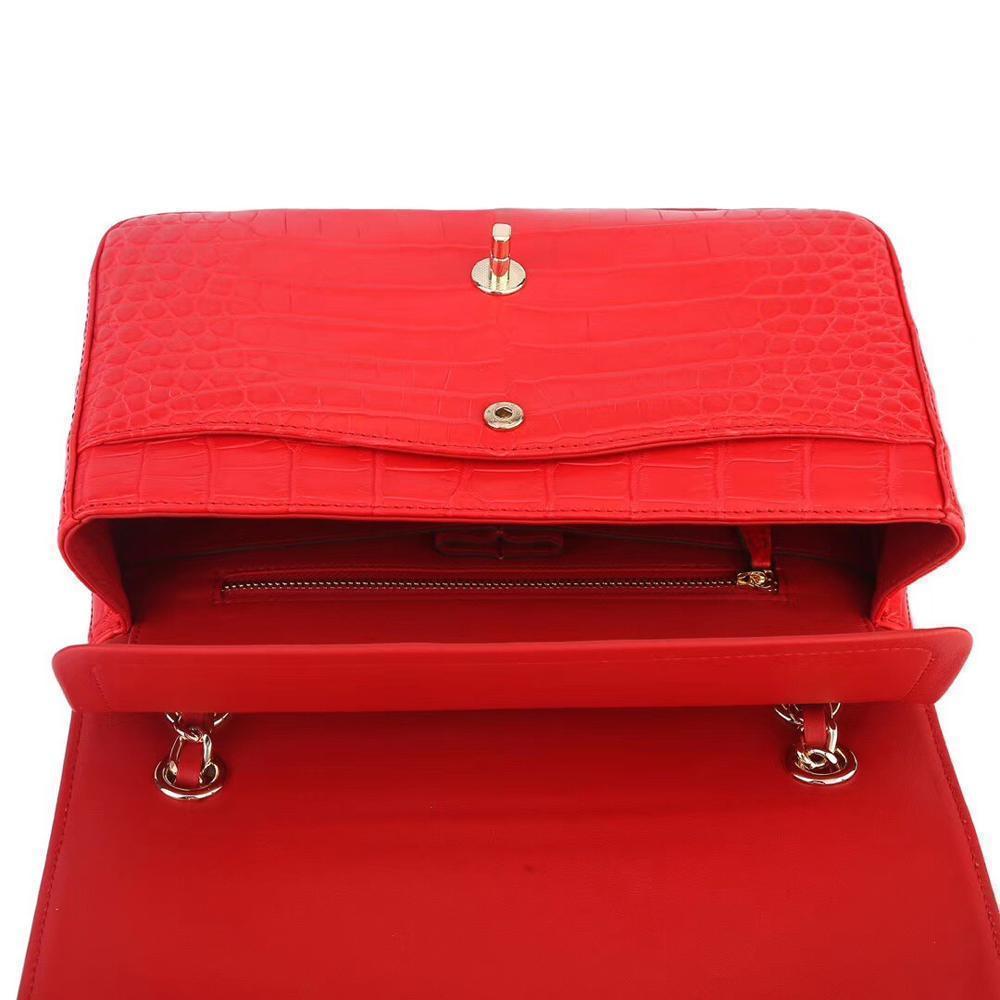 Crocodile Leather Classic Flap Chain Shoulder Bags For Women Red