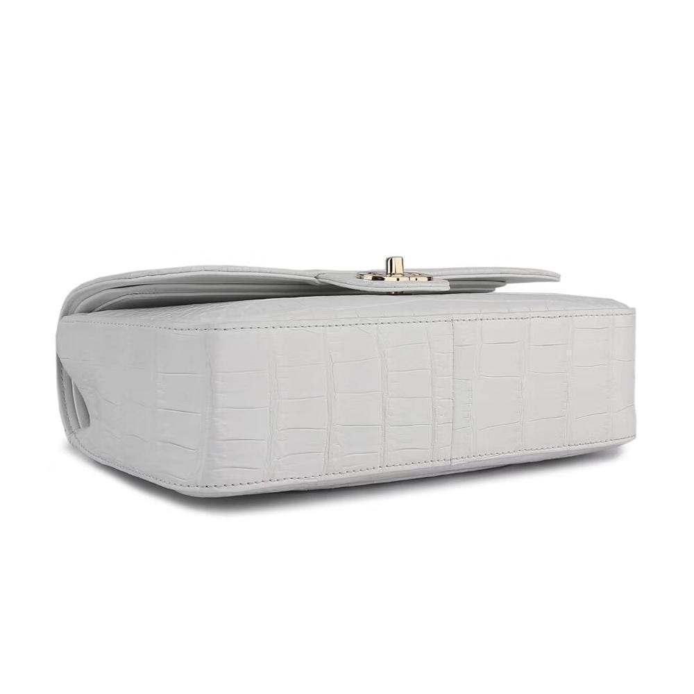 Crocodile Leather Classic Flap Chain Shoulder Bags For Women White