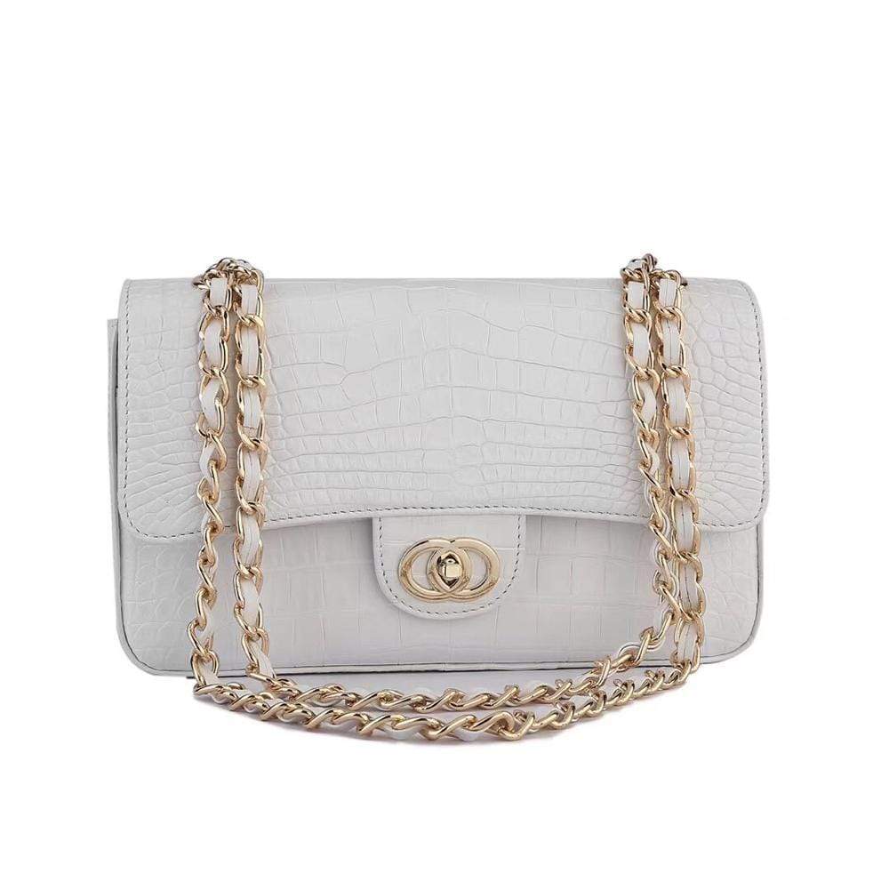 Crocodile Leather Classic Flap Chain Shoulder Bags For Women White