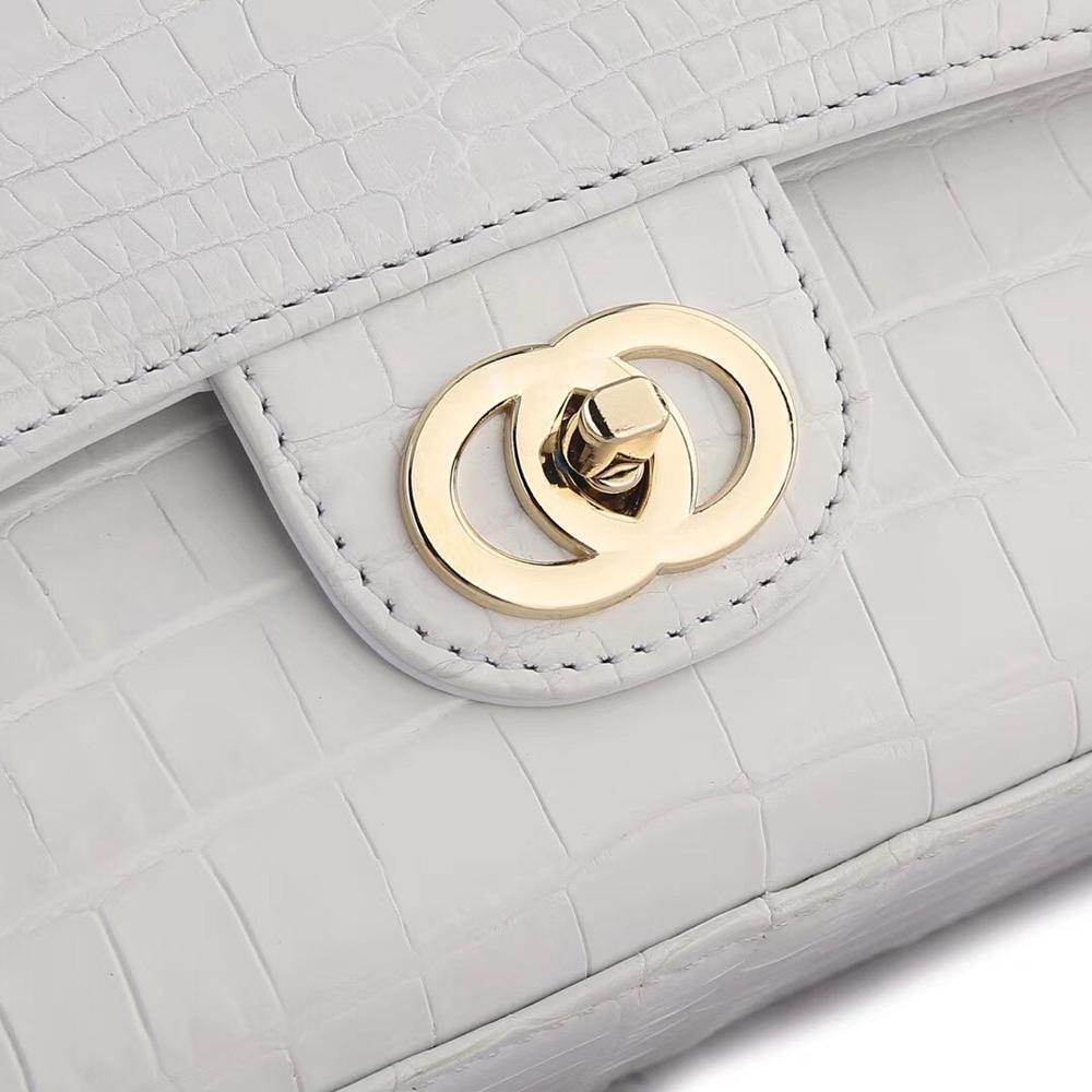 Crocodile Leather Classic Flap Chain Shoulder Bags For Women White