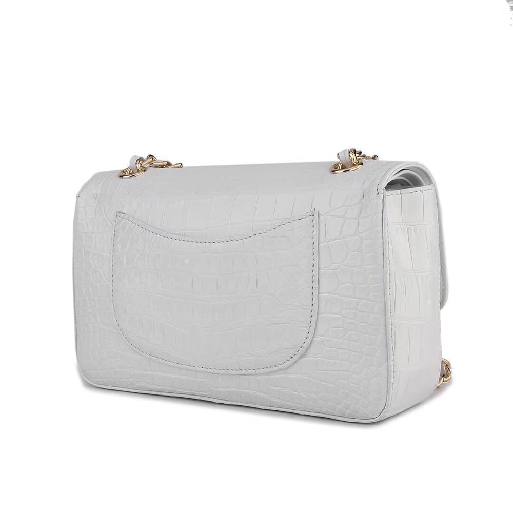 Crocodile Leather Classic Flap Chain Shoulder Bags For Women White