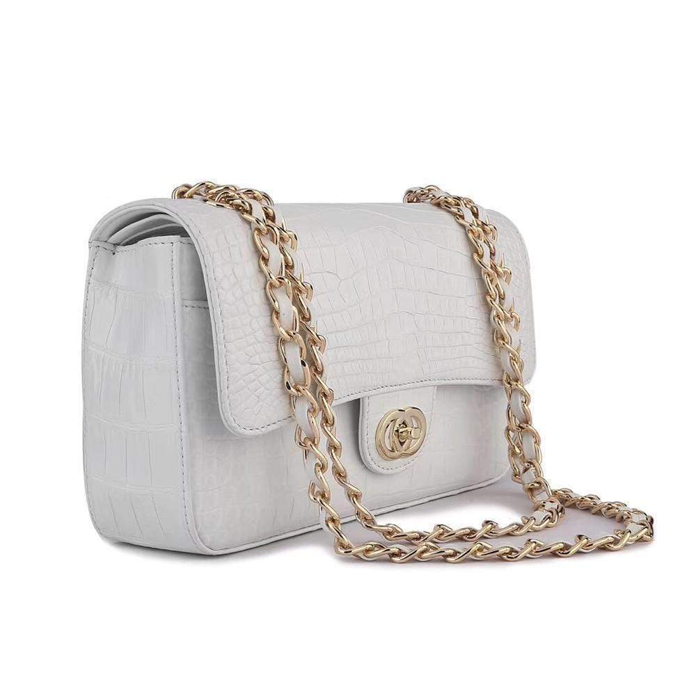 Crocodile Leather Classic Flap Chain Shoulder Bags For Women White