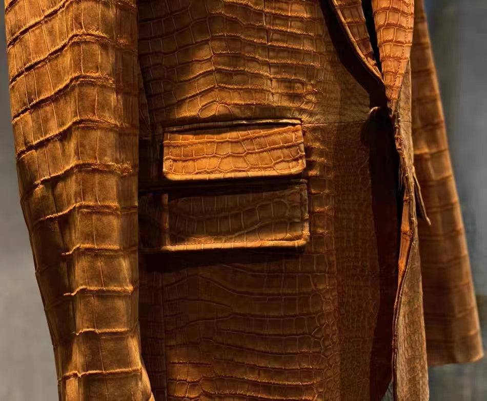 Stylish Orange Nubuck Crocodile Leather Suite Blazer