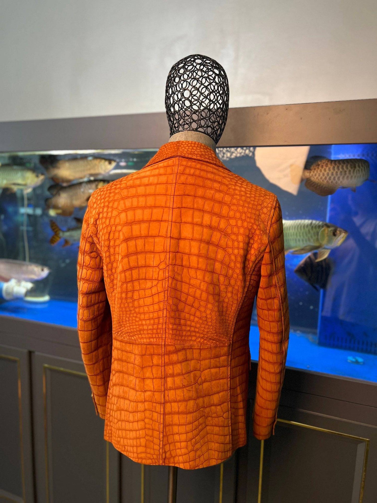 Stylish Orange Nubuck Crocodile Leather Suite Blazer