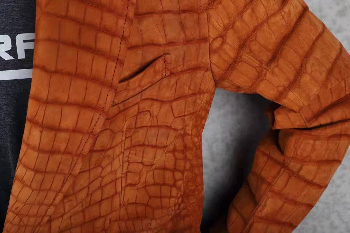 Stylish Orange Nubuck Crocodile Leather Suite Blazer